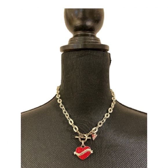 Silver and red gemmed guess necklace - Picture 2 of 3